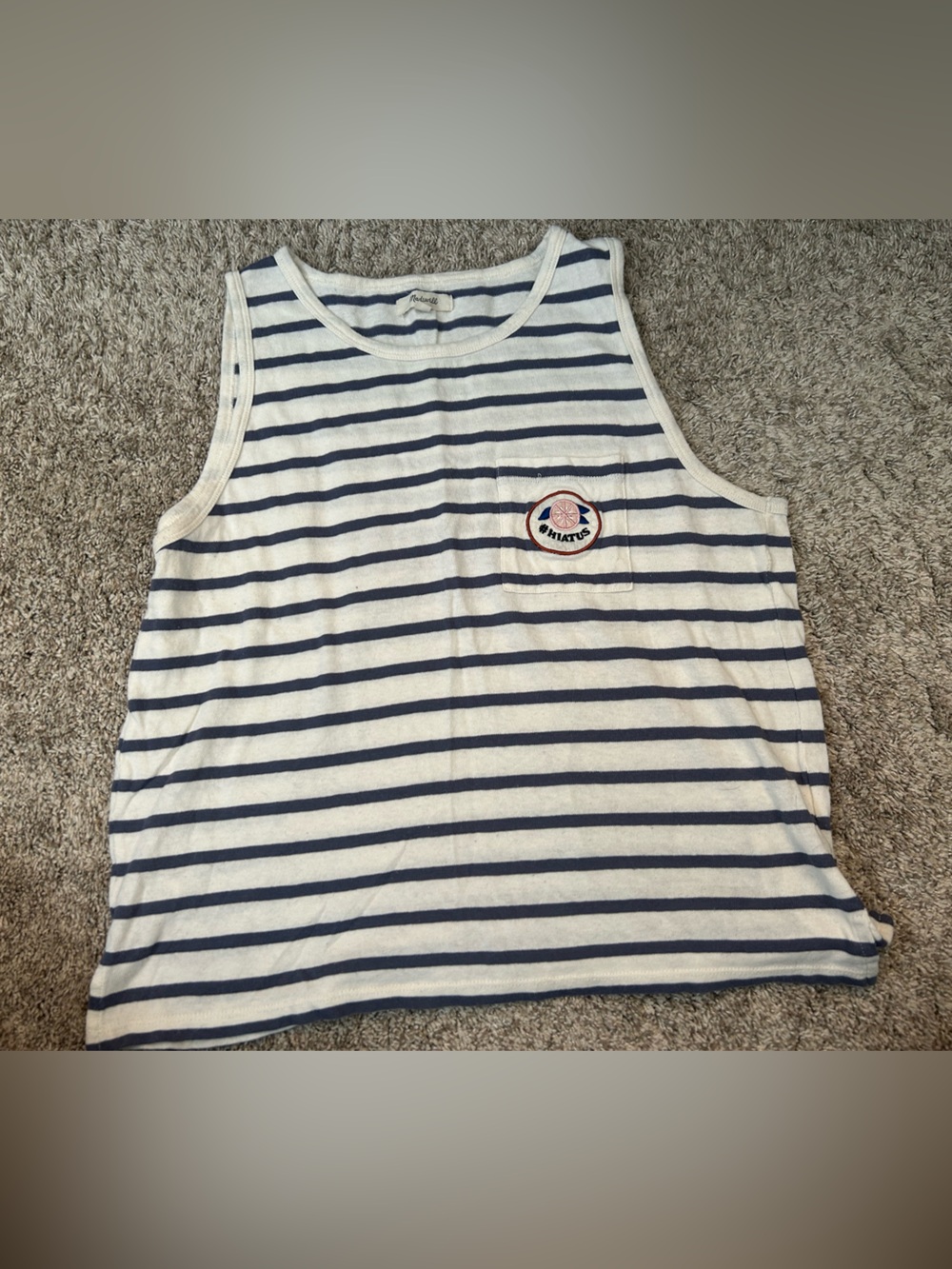 Madewell Hiatus Striped Pocket Tank Top Blue White Cotton Muscle Tee Size Large